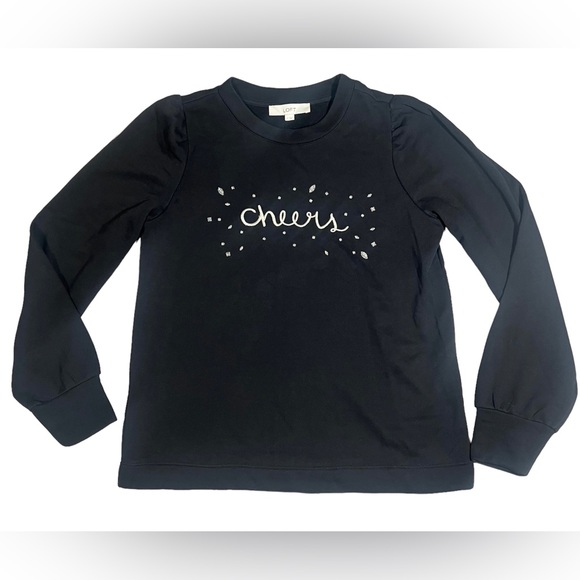 Loft Black Cheers Sweatshirt Long Sleeves Crew neck  Size M - Picture 8 of 12